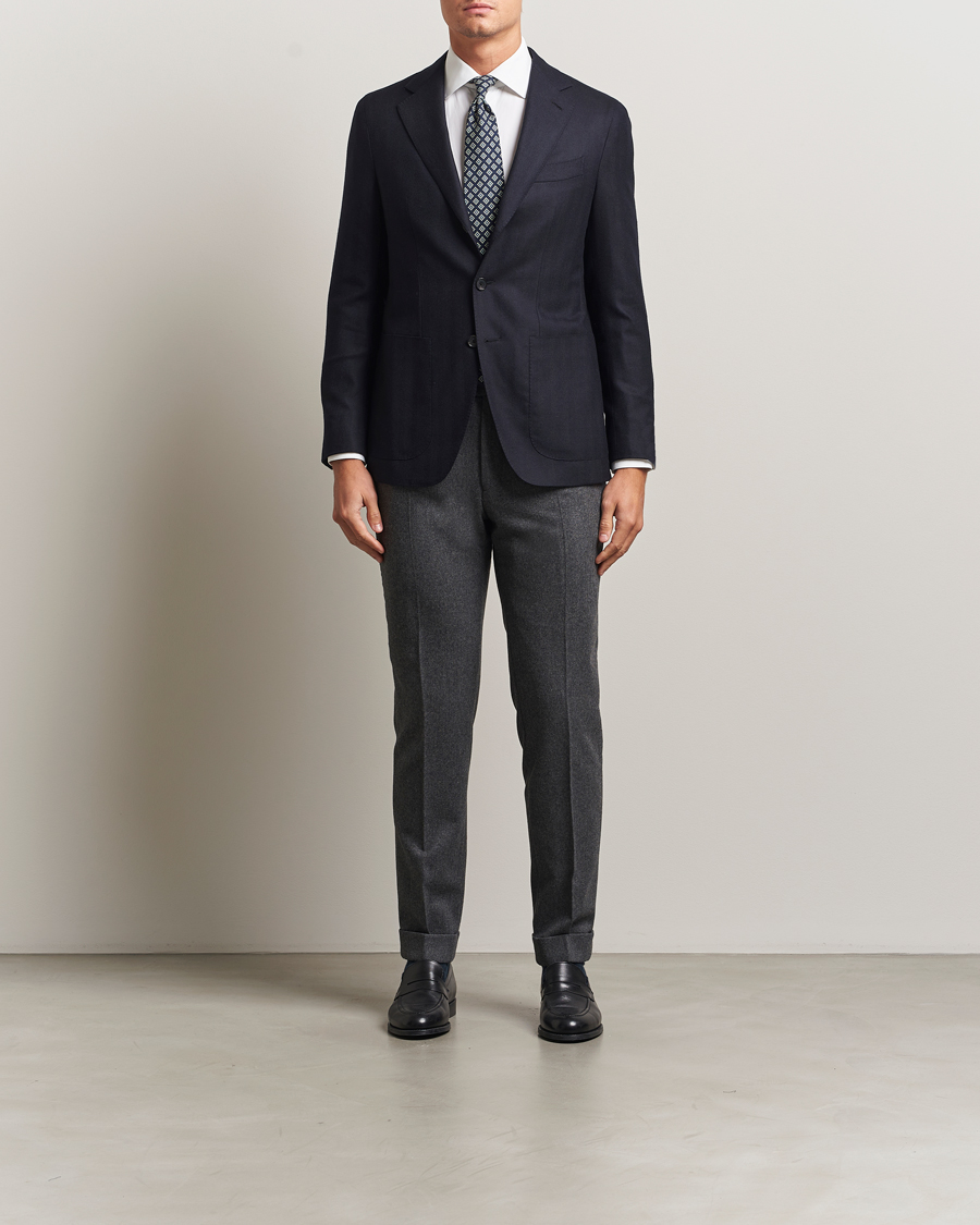 Herre | Blazere & jakker | Caruso | Aida Herringbone Wool Blazer Navy