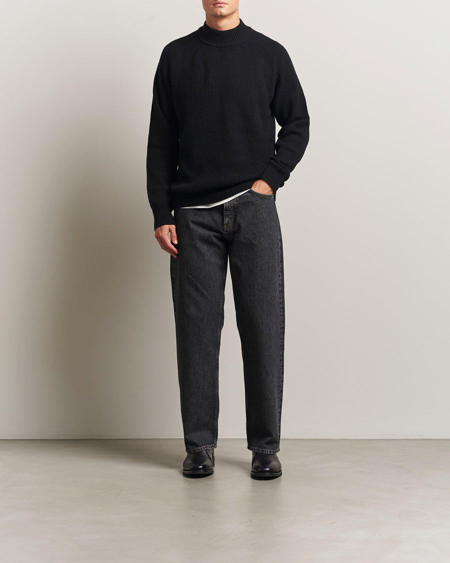 Herre | Trøjer | Filippa K | Ribbed Wool Mockneck Sweater Black