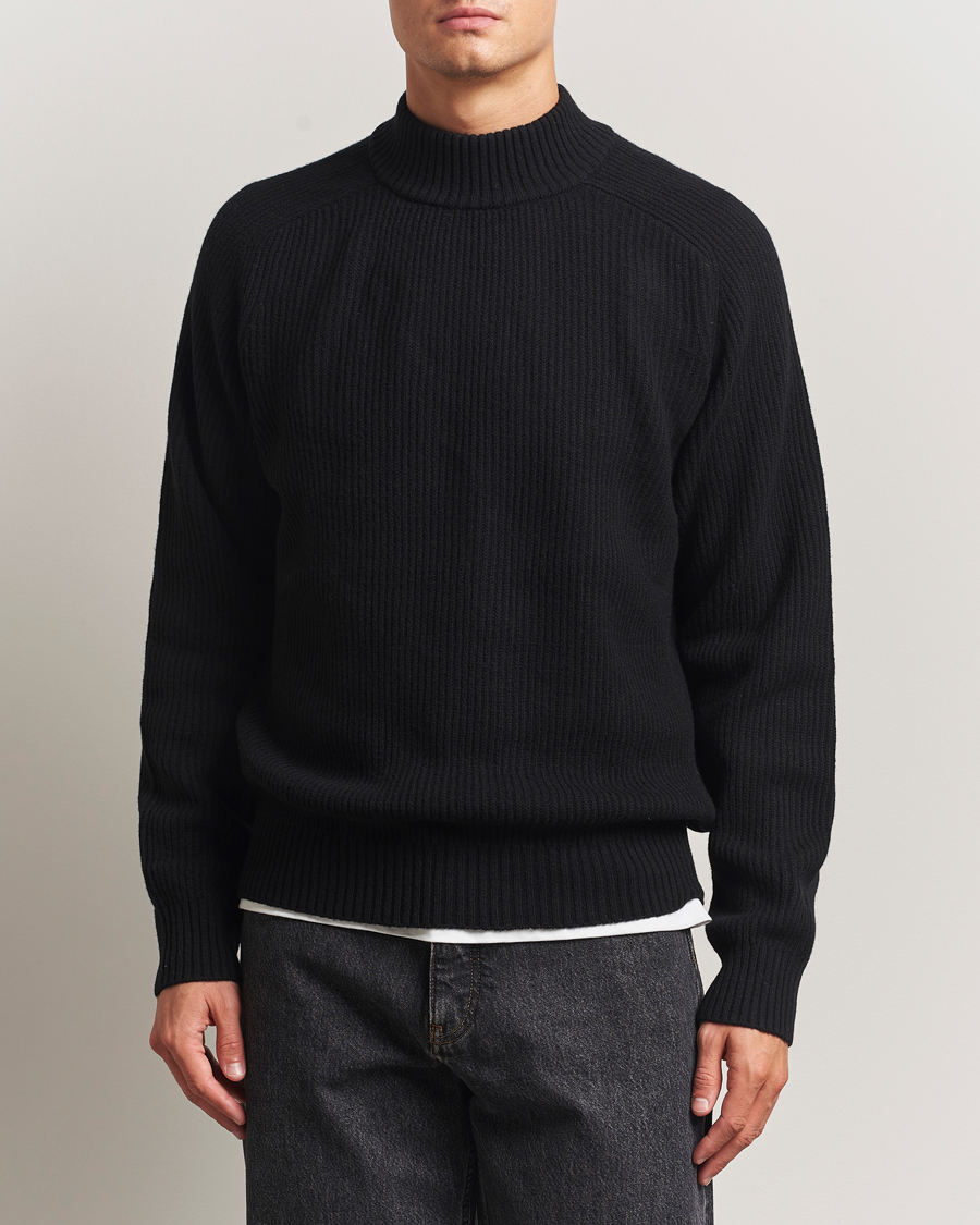 Herre | Trøjer | Filippa K | Ribbed Wool Mockneck Sweater Black
