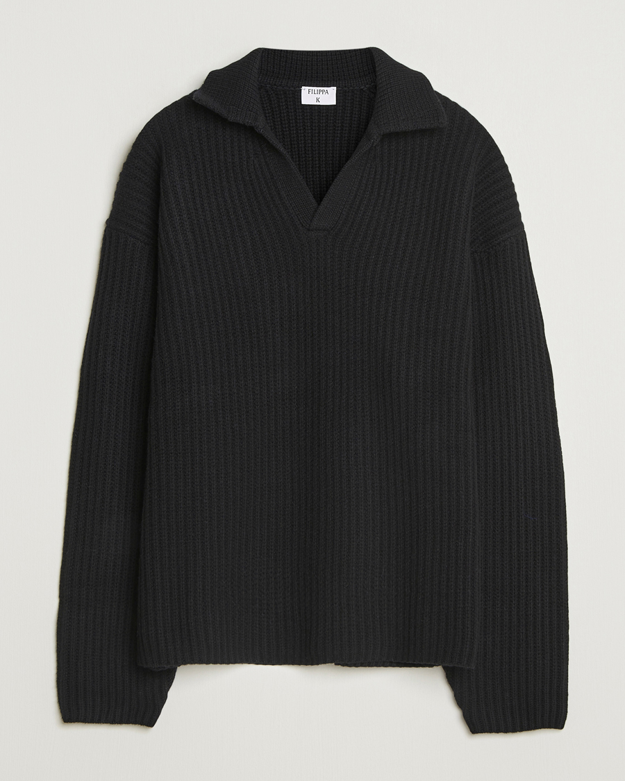 Herre | Trøjer | Filippa K | Chunky Ribbed Wool Polo Black