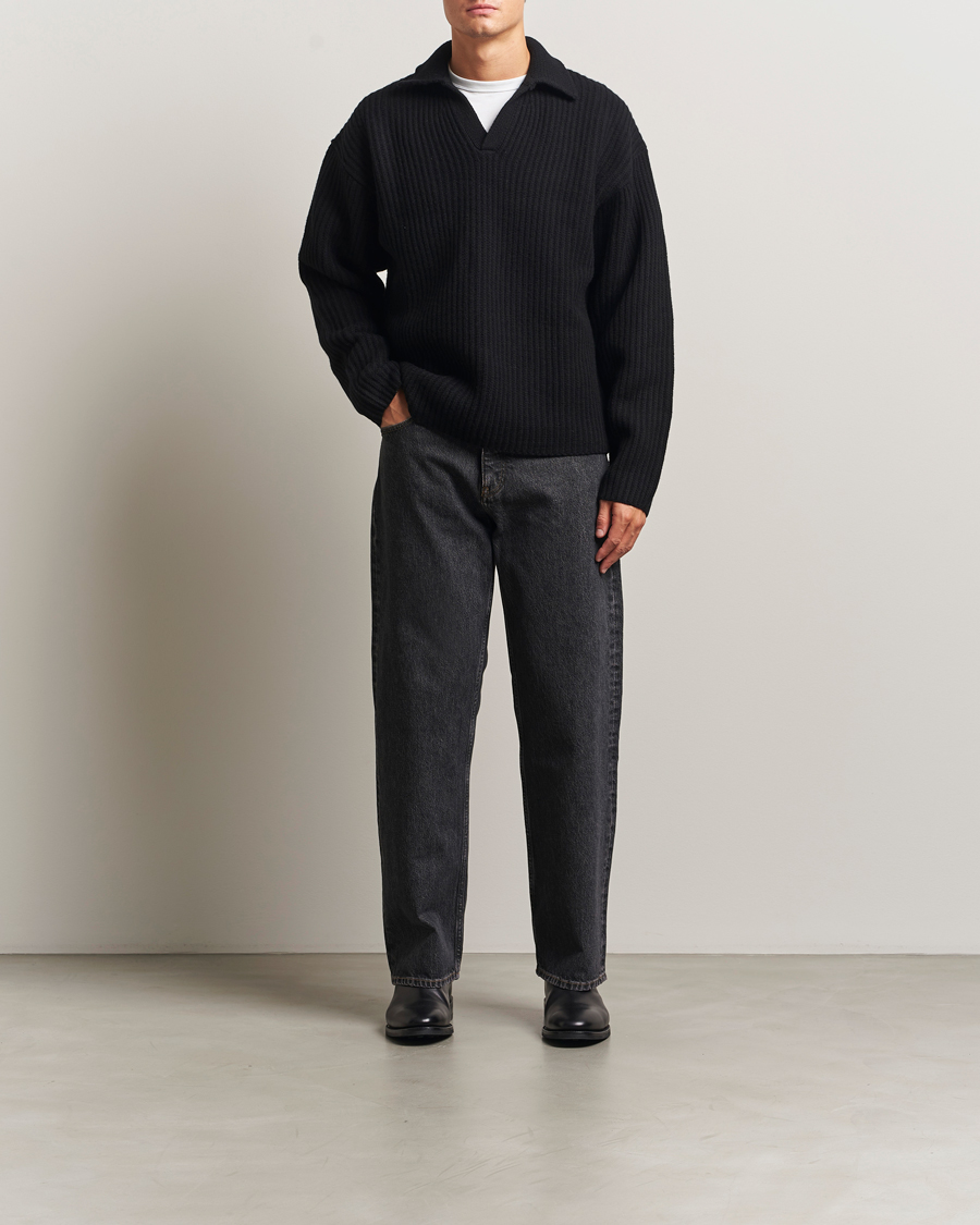 Herre | Trøjer | Filippa K | Chunky Ribbed Wool Polo Black