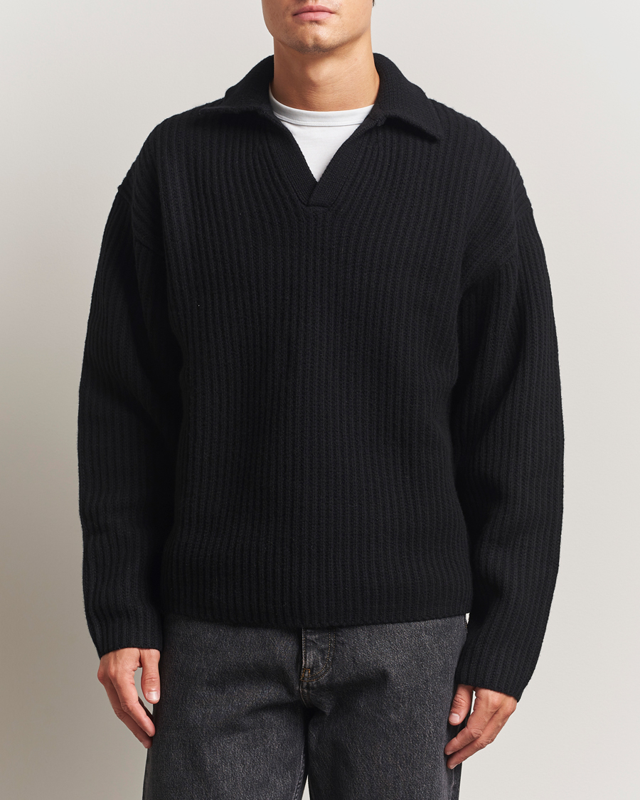 Herre | Trøjer | Filippa K | Chunky Ribbed Wool Polo Black