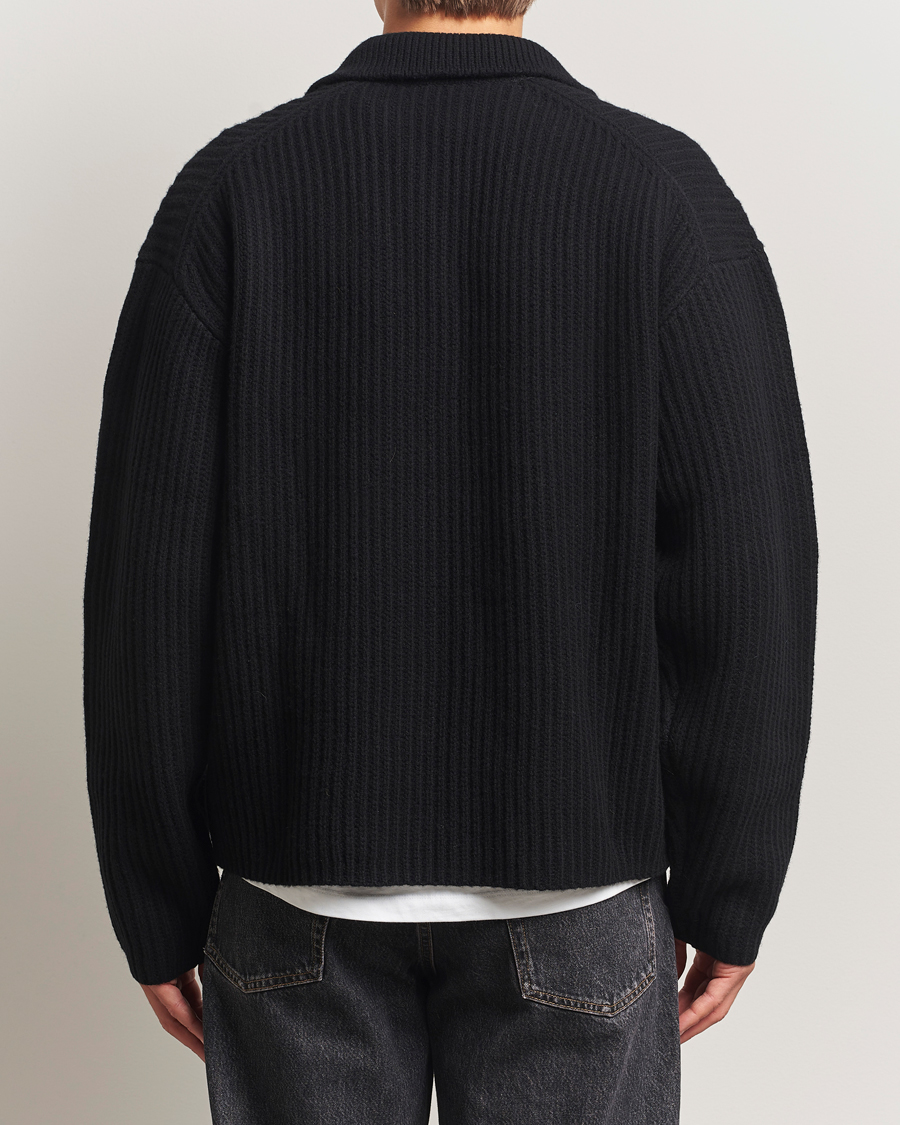 Herre | Trøjer | Filippa K | Chunky Ribbed Wool Polo Black