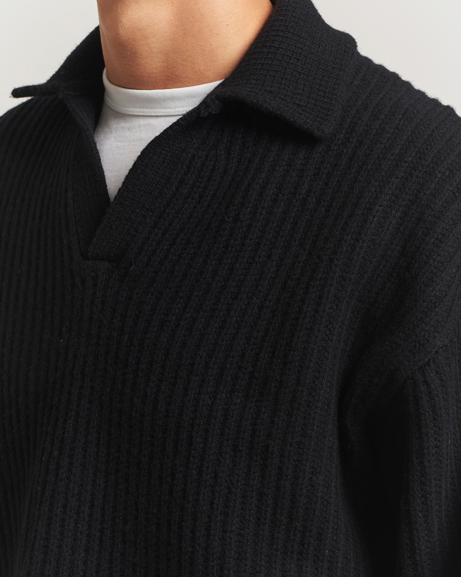 Herre | Trøjer | Filippa K | Chunky Ribbed Wool Polo Black