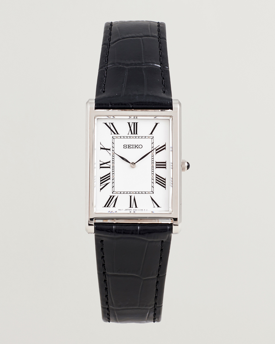 Herre | Seiko Quartz Silver Leather 28mm White Dial | Seiko | Quartz Silver Leather 28mm White Dial