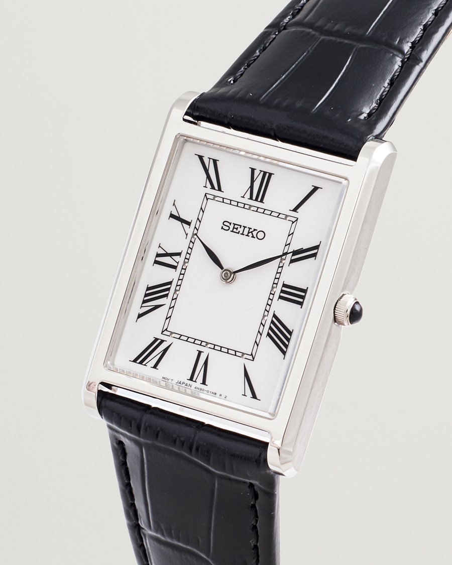 Herre | Seiko Quartz Silver Leather 28mm White Dial | Seiko | Quartz Silver Leather 28mm White Dial