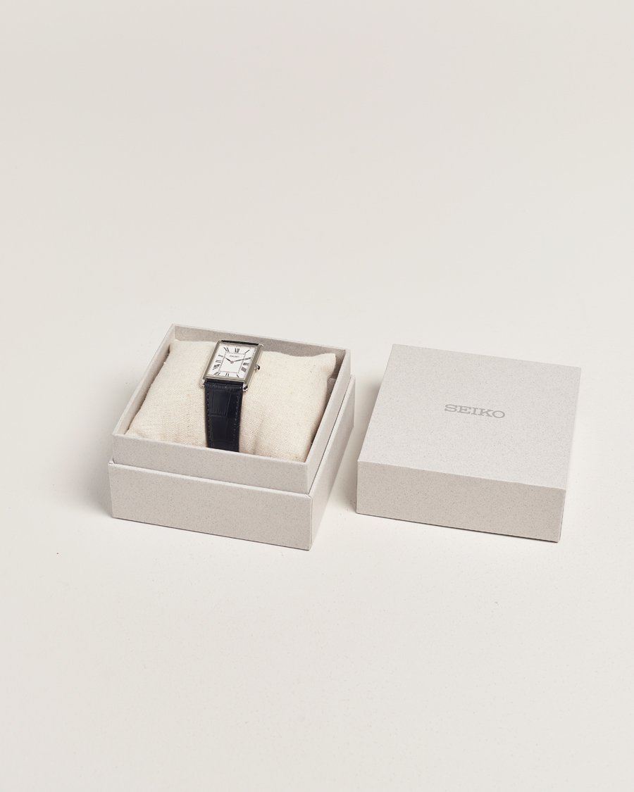Herre | Seiko Quartz Silver Leather 28mm White Dial | Seiko | Quartz Silver Leather 28mm White Dial