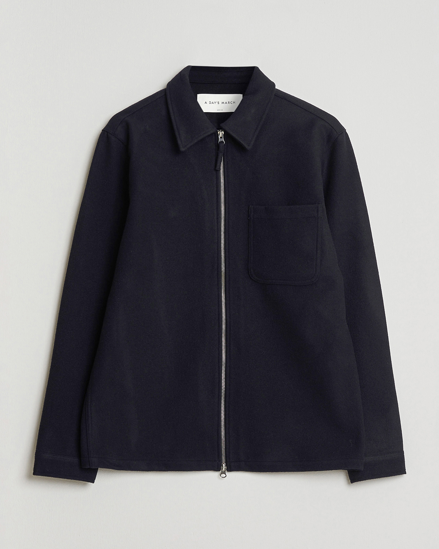 Herre | Skjorter | A Day's March | Fraser Wool Zip Overshirt Navy