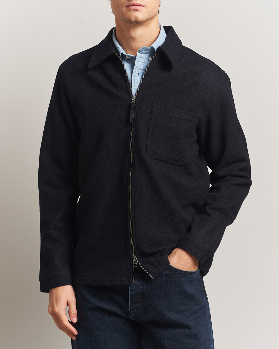 Herre | Skjorter | A Day's March | Fraser Wool Zip Overshirt Navy