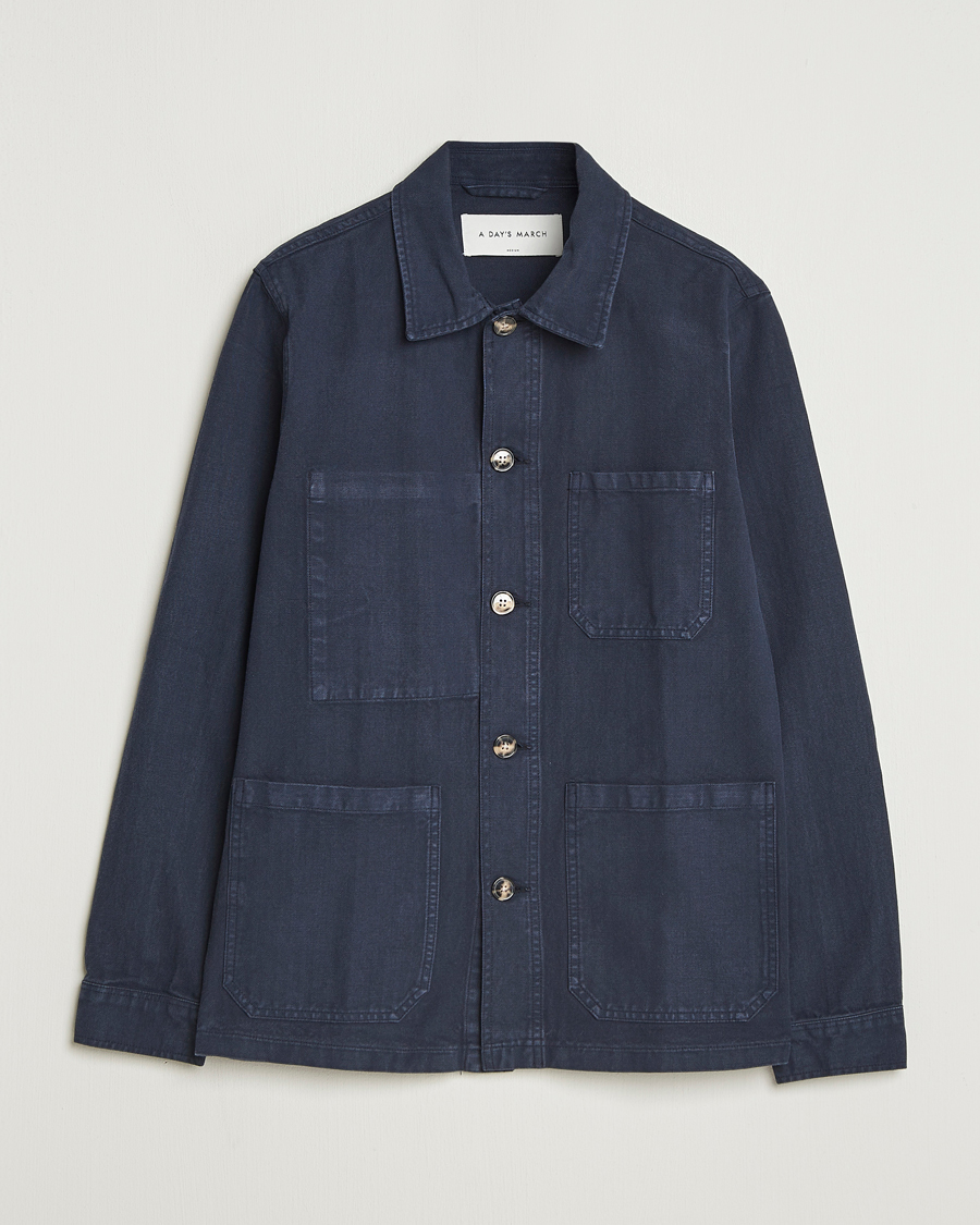 Herre | Skjorter | A Day's March | Original Herringbone Overshirt Navy