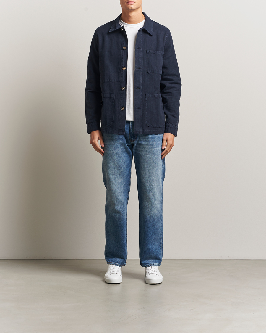 Herre | Skjorter | A Day's March | Original Herringbone Overshirt Navy