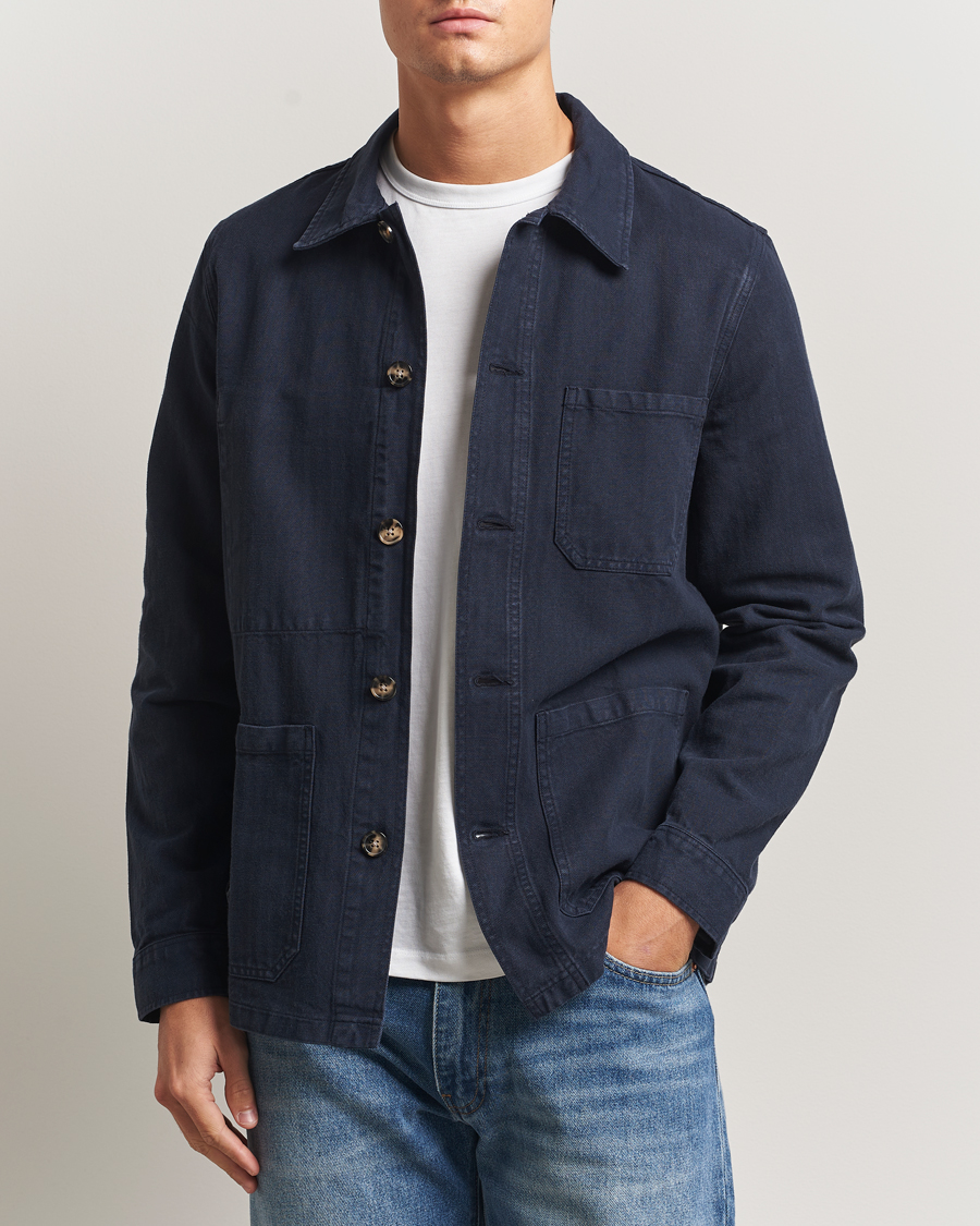 Herre | Skjorter | A Day's March | Original Herringbone Overshirt Navy