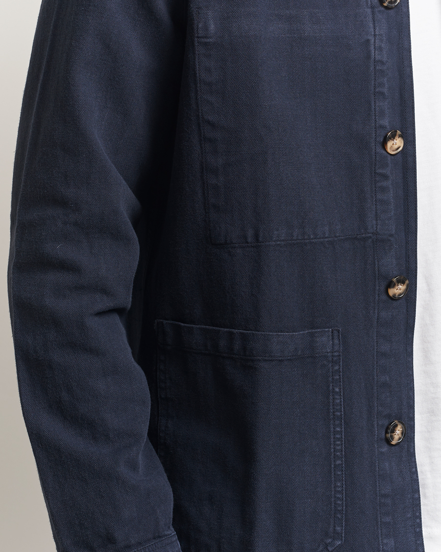 Herre | Skjorter | A Day's March | Original Herringbone Overshirt Navy