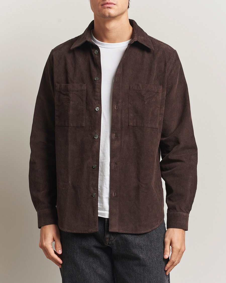 Herre | Skjorter | A Day's March | Rupert Cord Shirt Dark Brown