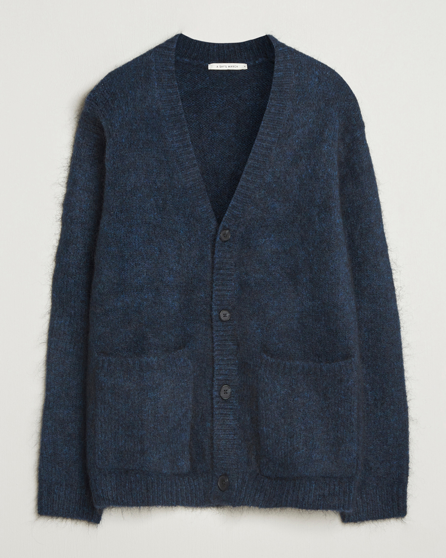 Herre | Trøjer | A Day's March | Jarrow Mohair Cardigan Indigo Blue
