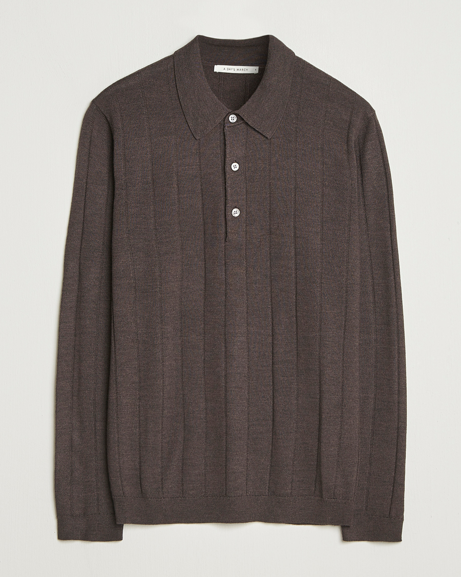 Herre | Trøjer | A Day's March | Ambroz Structured Merino Polo Brown Melange