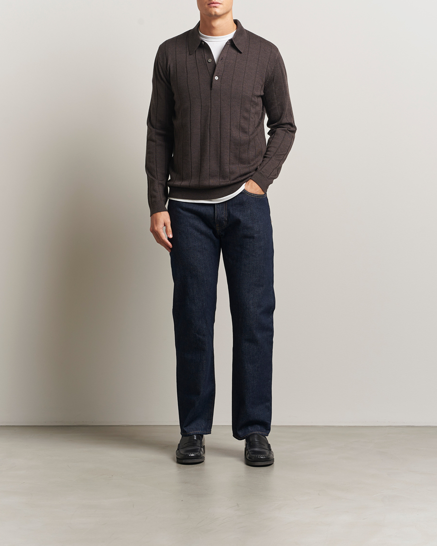 Herre | Trøjer | A Day's March | Ambroz Structured Merino Polo Brown Melange