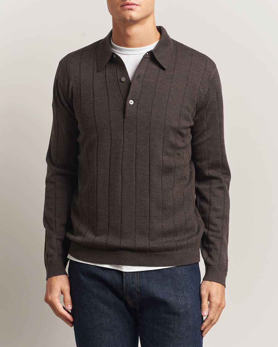 Herre | Trøjer | A Day's March | Ambroz Structured Merino Polo Brown Melange