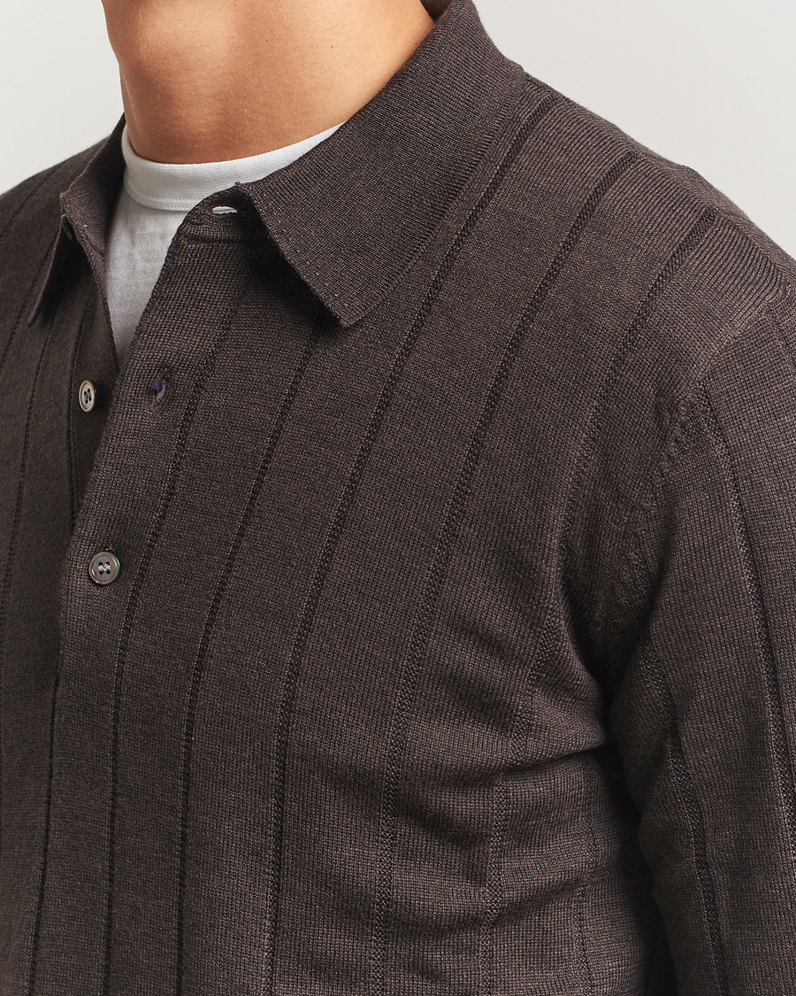 Herre | Trøjer | A Day's March | Ambroz Structured Merino Polo Brown Melange