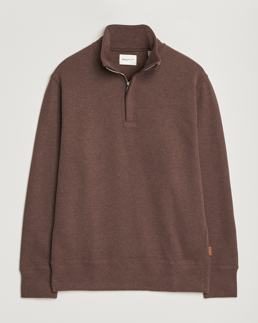 Herre | Trøjer | Gant | Light Sacker Rib Half Zip Dark Brown Melange