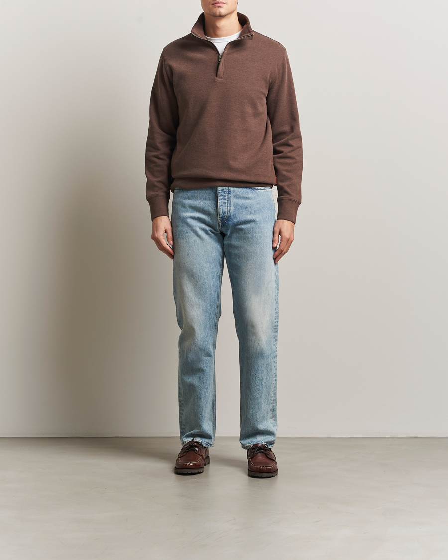 Herre | Trøjer | Gant | Light Sacker Rib Half Zip Dark Brown Melange
