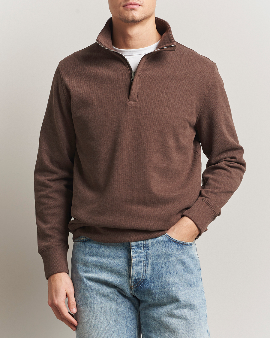 Herre | Trøjer | Gant | Light Sacker Rib Half Zip Dark Brown Melange