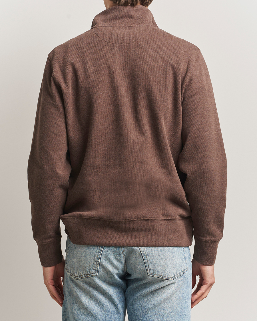 Herre | Trøjer | Gant | Light Sacker Rib Half Zip Dark Brown Melange