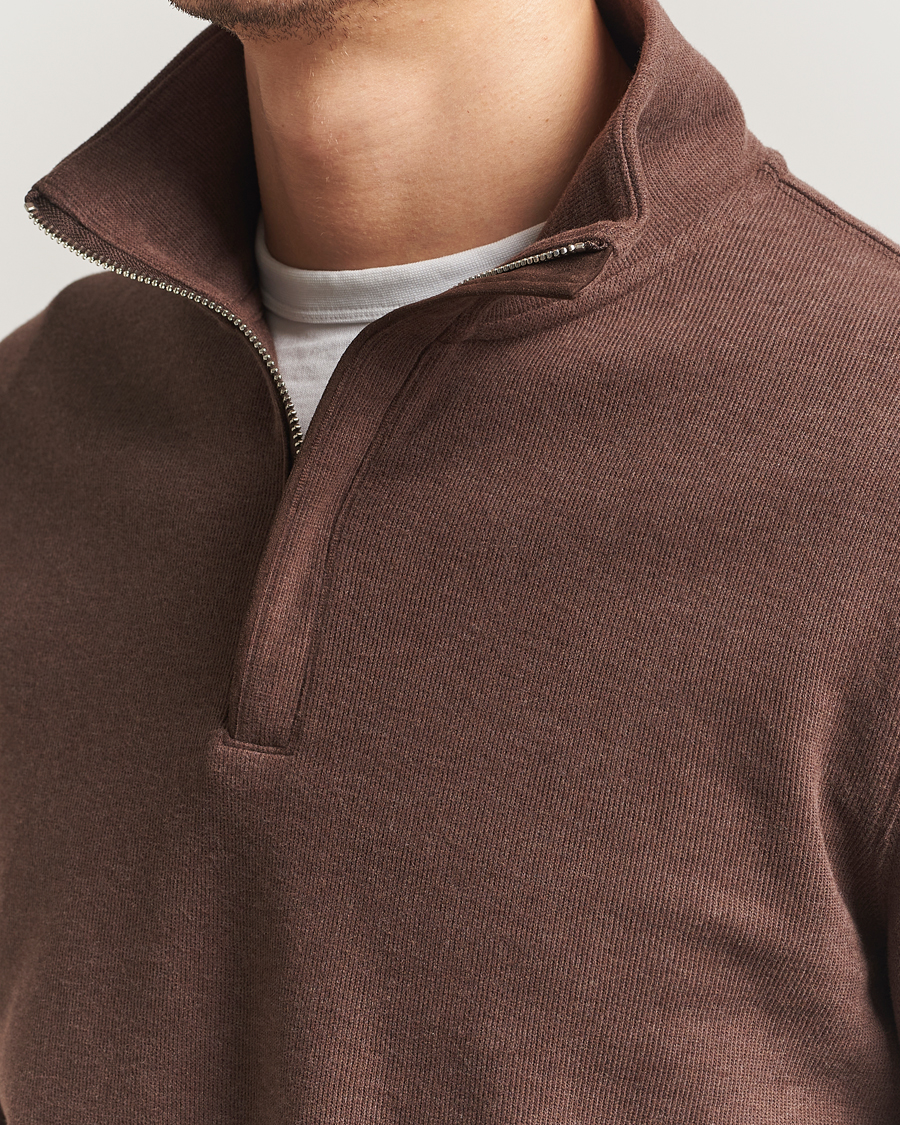 Herre | Trøjer | Gant | Light Sacker Rib Half Zip Dark Brown Melange