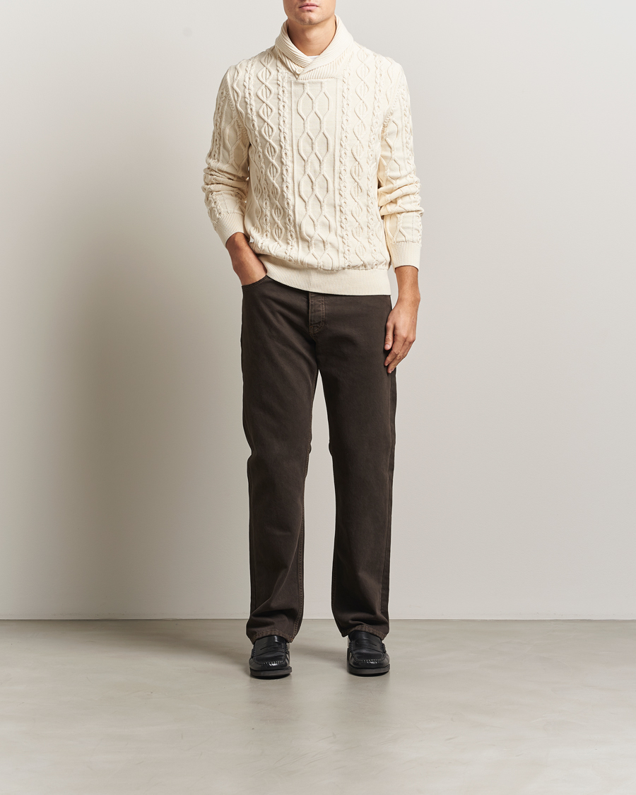 Herre | Trøjer | GANT | Cable Shawl Collar Knitted Sweater Cream