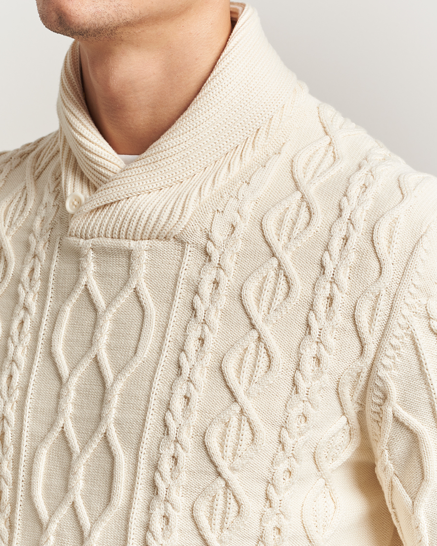 Herre | Trøjer | GANT | Cable Shawl Collar Knitted Sweater Cream