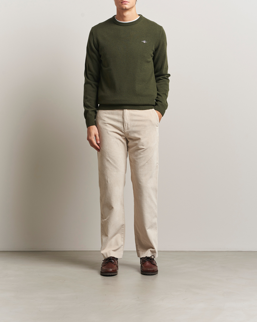 Herre | Trøjer | GANT | Superfine Lambswool Crew Neck Khaki Green Melange