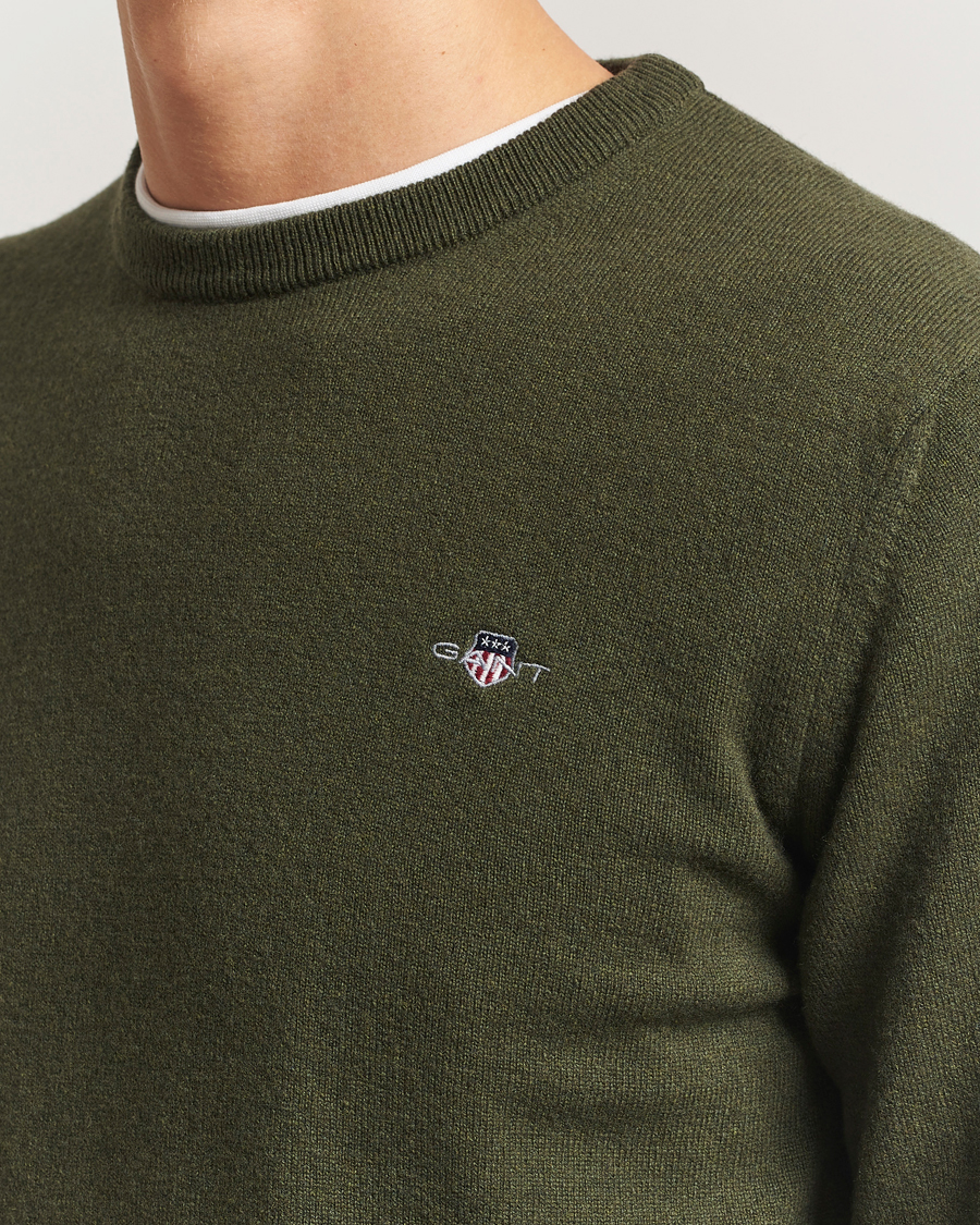 Herre | Trøjer | GANT | Superfine Lambswool Crew Neck Khaki Green Melange
