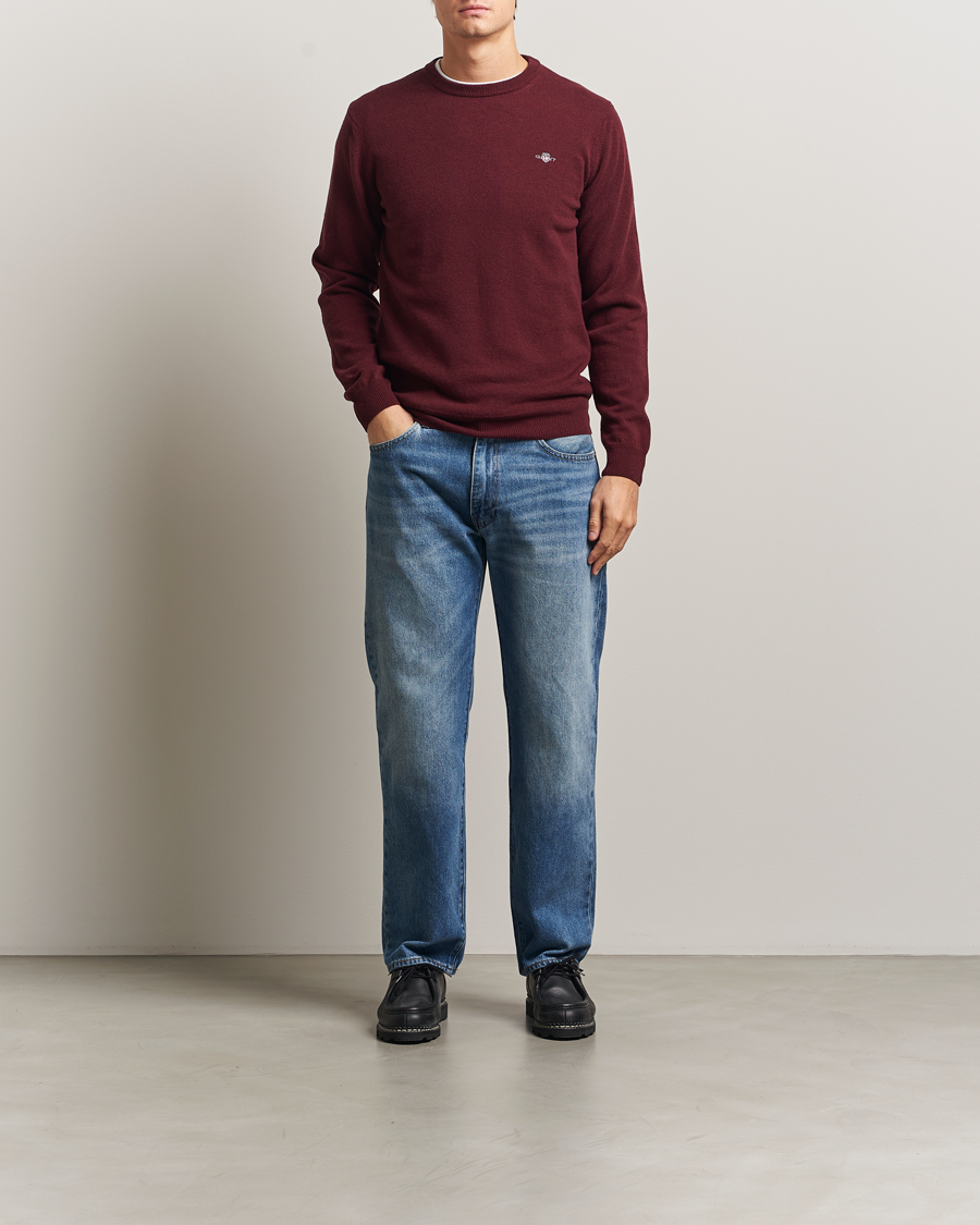 Herre | Trøjer | GANT | Superfine Lambswool Crew Neck Bordeaux Melange