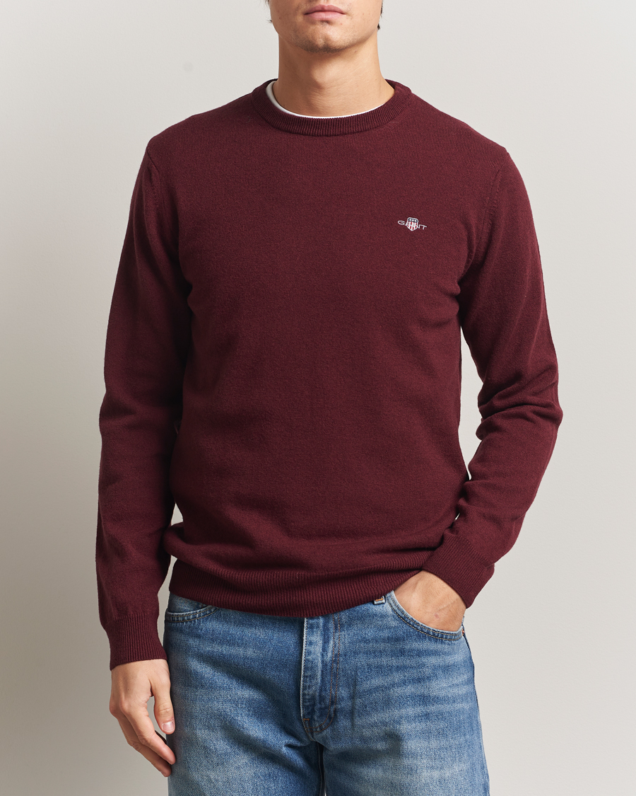 Herre | Trøjer | GANT | Superfine Lambswool Crew Neck Bordeaux Melange