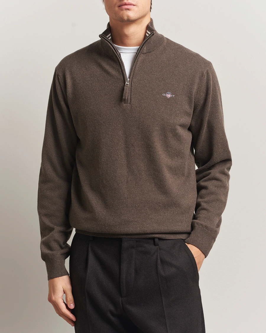 Herre | Trøjer | GANT | Superfine Lambswool Half Zip Seawood Melange
