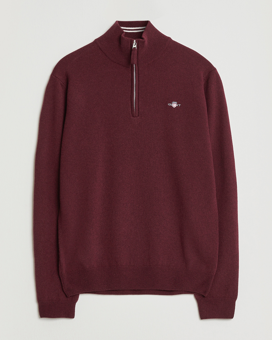 Herre | Trøjer | Gant | Superfine Lambswool Half Zip Bordeaux Melange