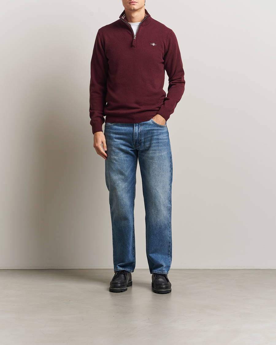 Herre | Trøjer | Gant | Superfine Lambswool Half Zip Bordeaux Melange