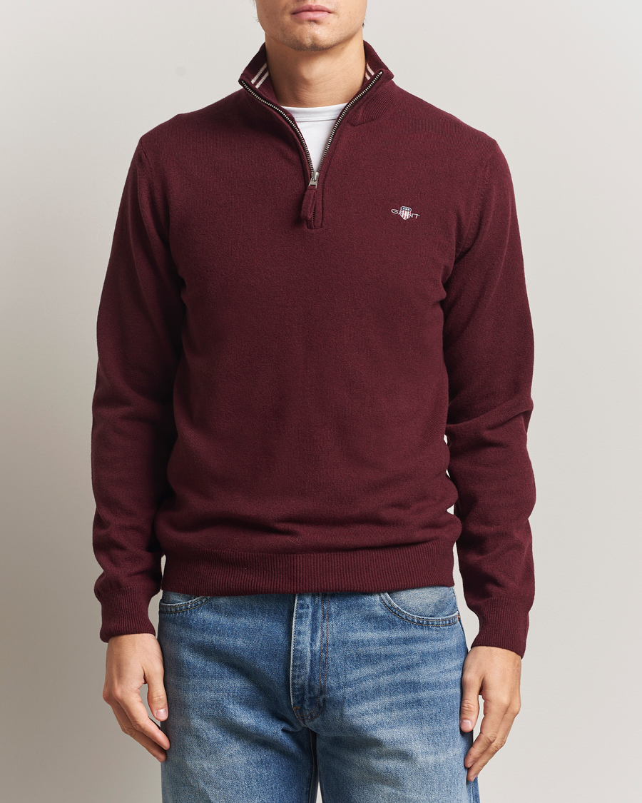 Herre | Trøjer | Gant | Superfine Lambswool Half Zip Bordeaux Melange
