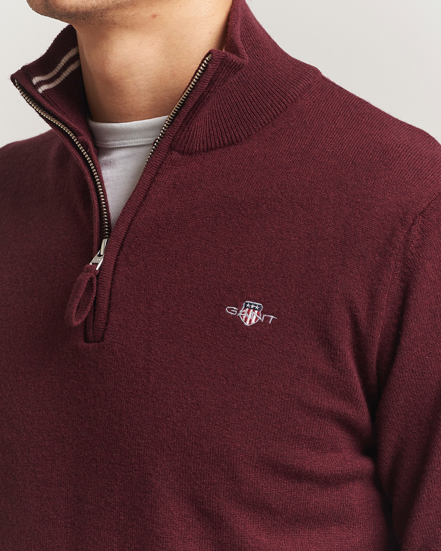 Herre | Trøjer | Gant | Superfine Lambswool Half Zip Bordeaux Melange