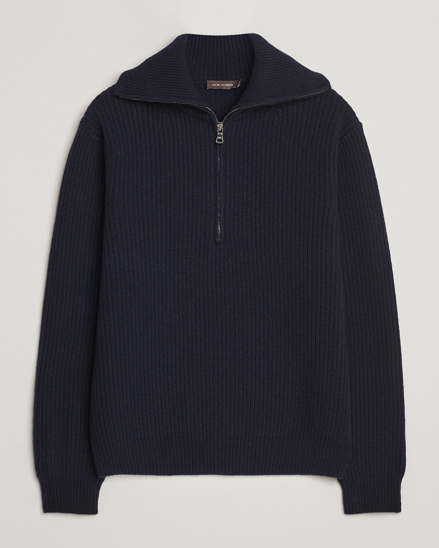 Herre | Trøjer | Oscar Jacobson | Mauritz Chunky Wool Half-Zip Navy