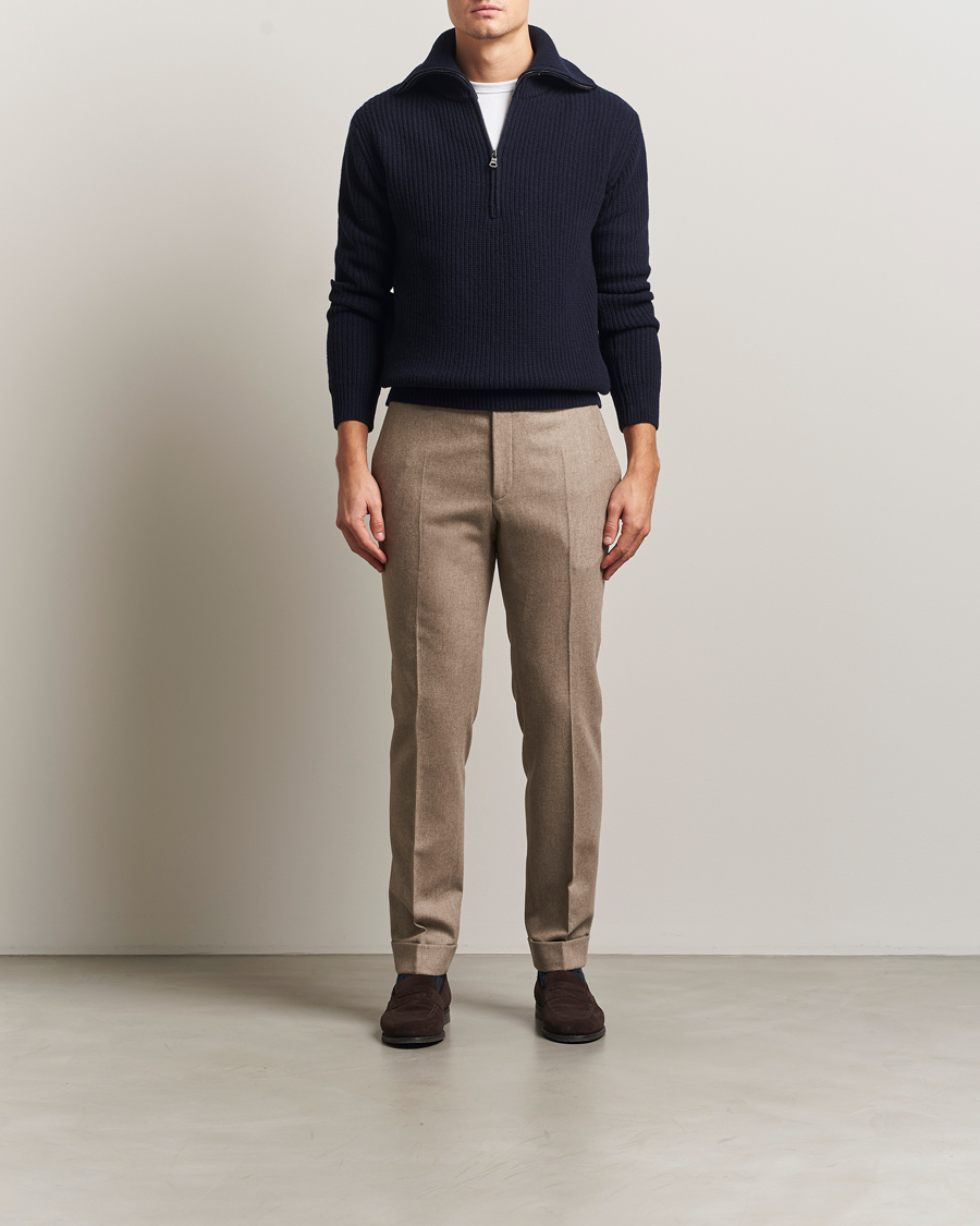 Herre | Trøjer | Oscar Jacobson | Mauritz Chunky Wool Half-Zip Navy