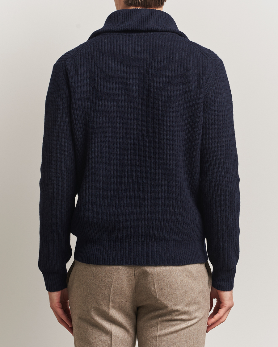 Herre | Trøjer | Oscar Jacobson | Mauritz Chunky Wool Half-Zip Navy