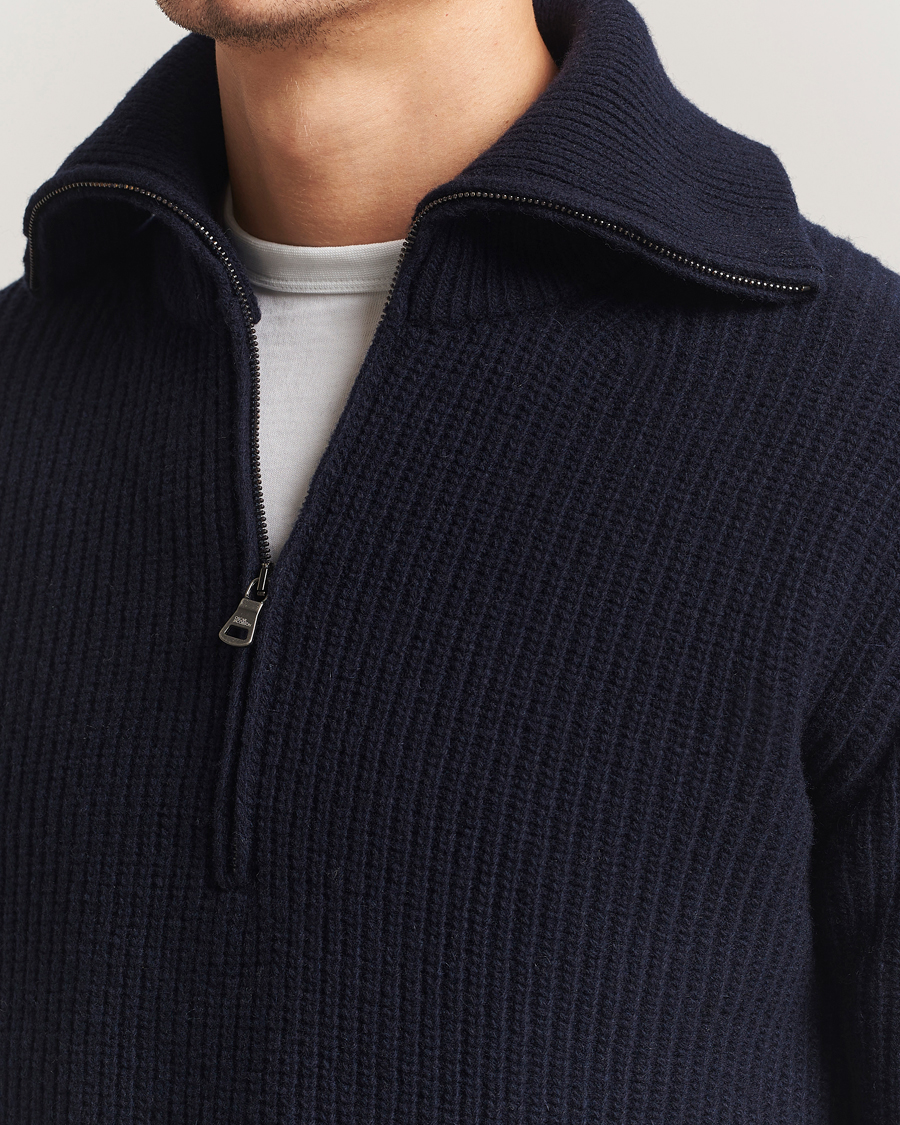 Herre | Trøjer | Oscar Jacobson | Mauritz Chunky Wool Half-Zip Navy