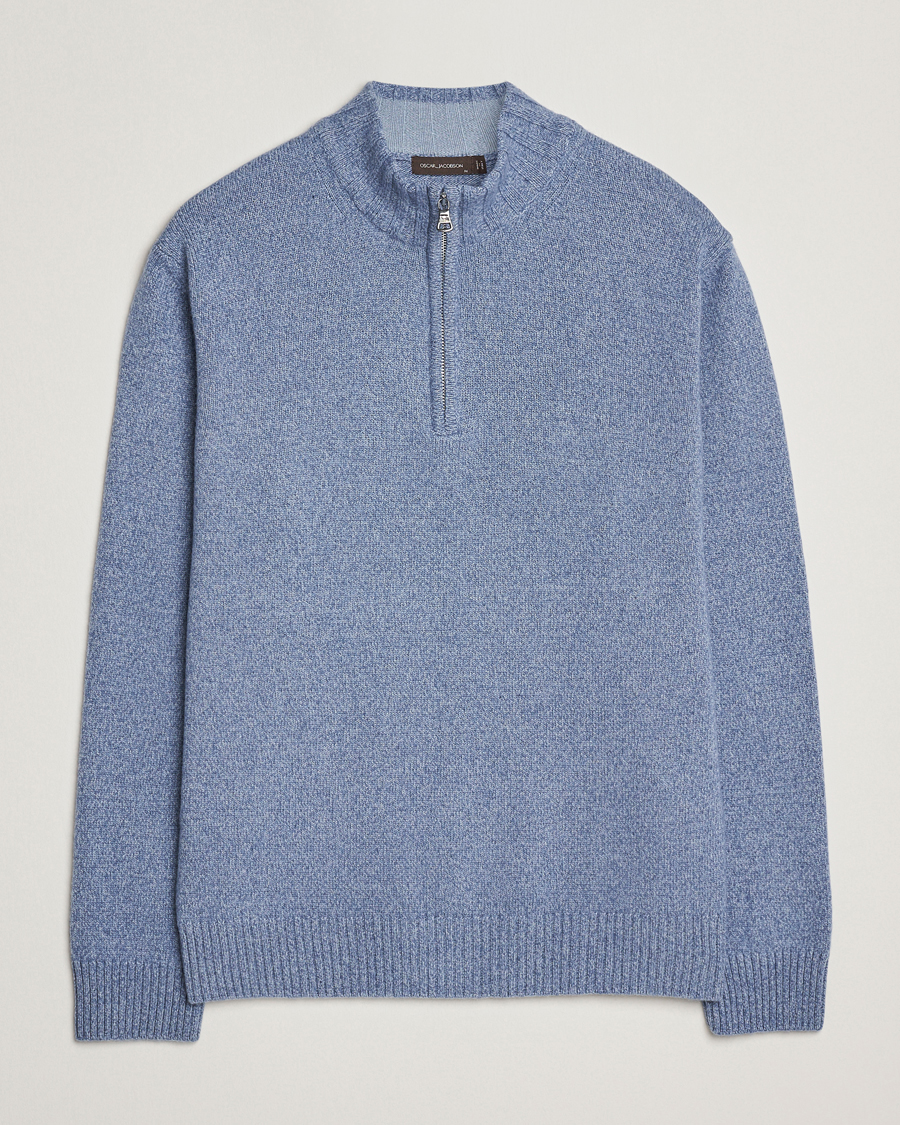 Herre | Trøjer | Oscar Jacobson | Paul Wool/Cashmere Half-Zip Light Blue