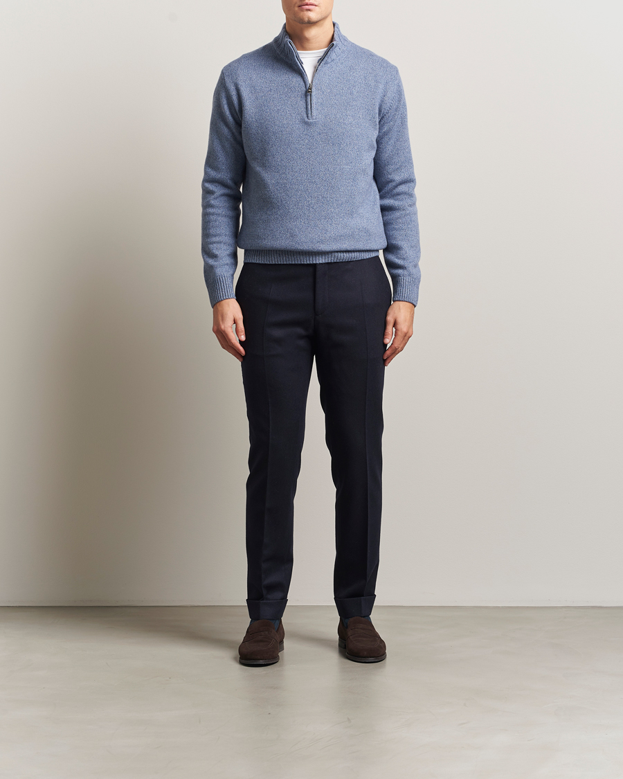 Herre | Trøjer | Oscar Jacobson | Paul Wool/Cashmere Half-Zip Light Blue
