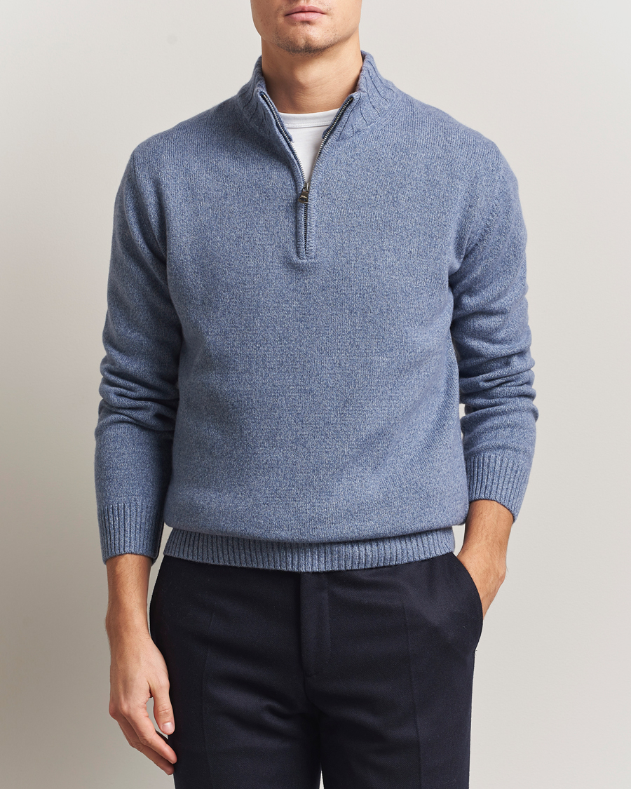 Herre | Trøjer | Oscar Jacobson | Paul Wool/Cashmere Half-Zip Light Blue