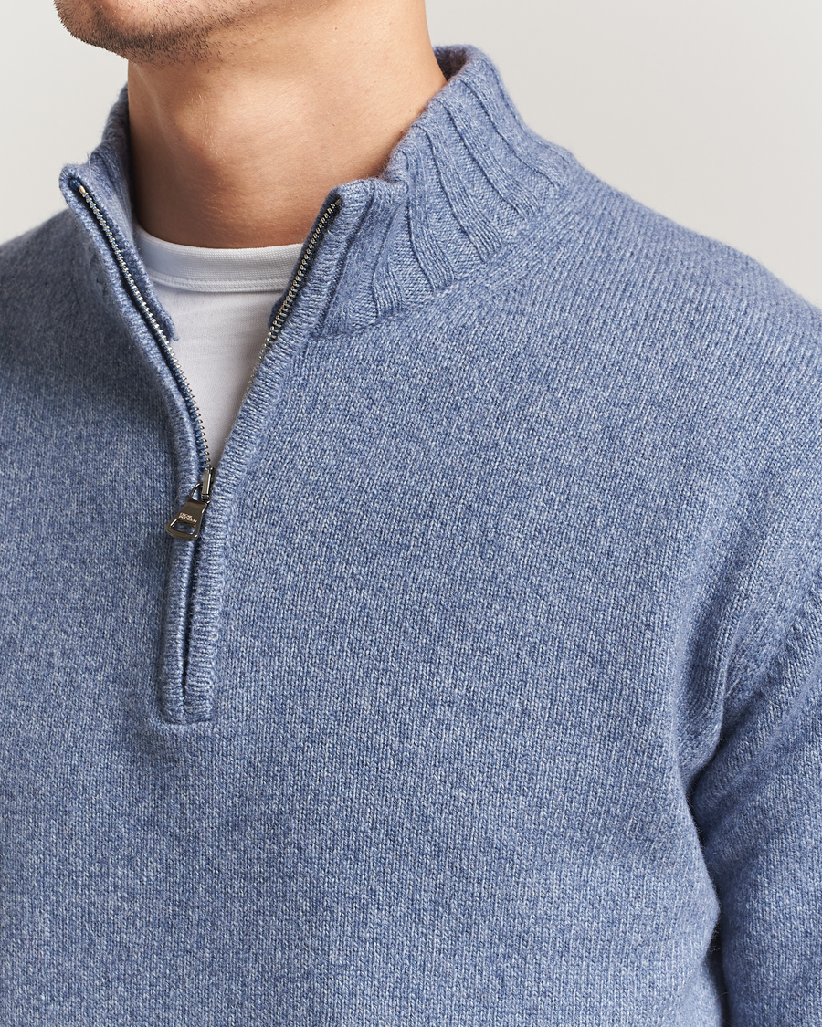 Herre | Trøjer | Oscar Jacobson | Paul Wool/Cashmere Half-Zip Light Blue
