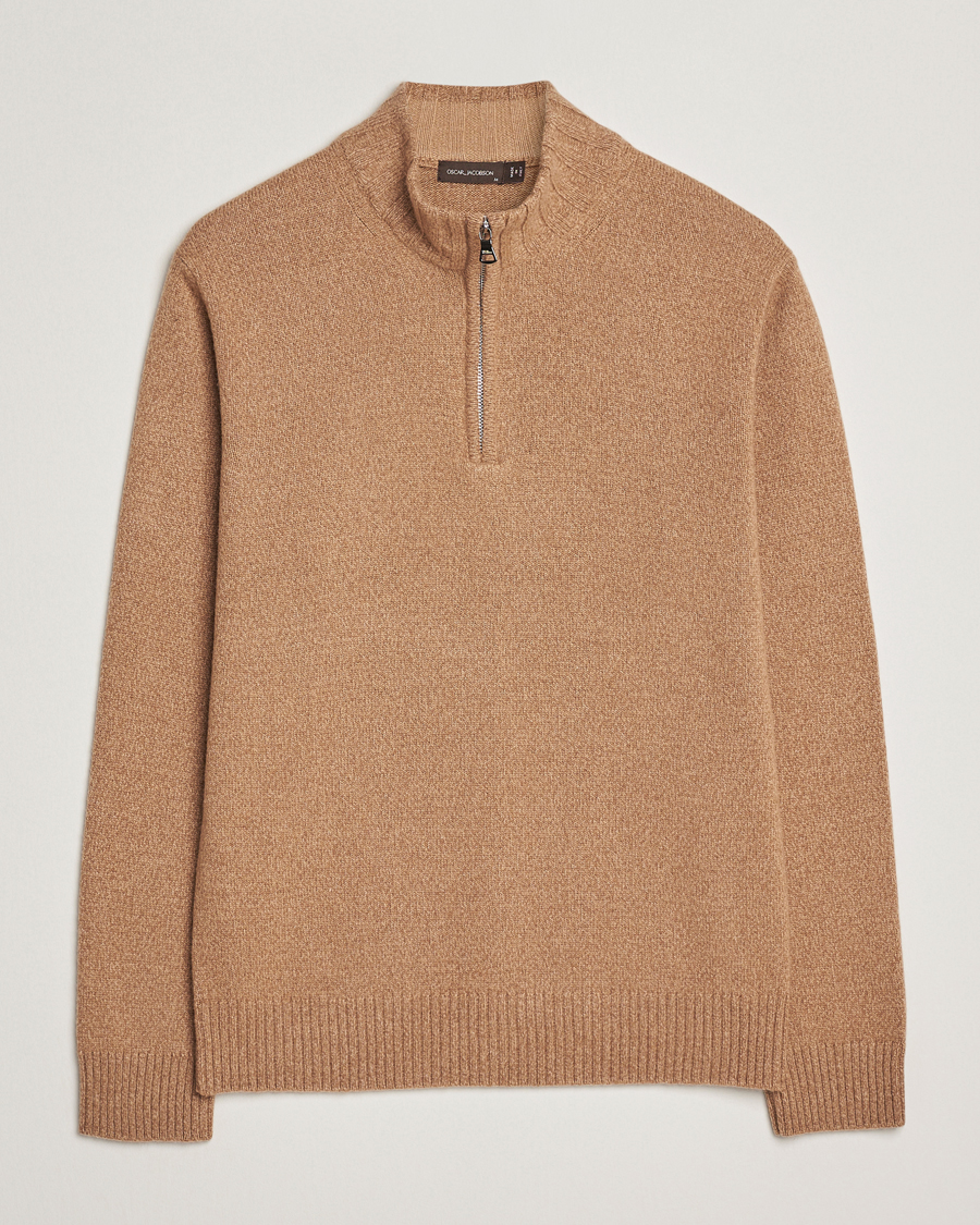 Herre | Trøjer | Oscar Jacobson | Paul Wool/Cashmere Half-Zip Beige