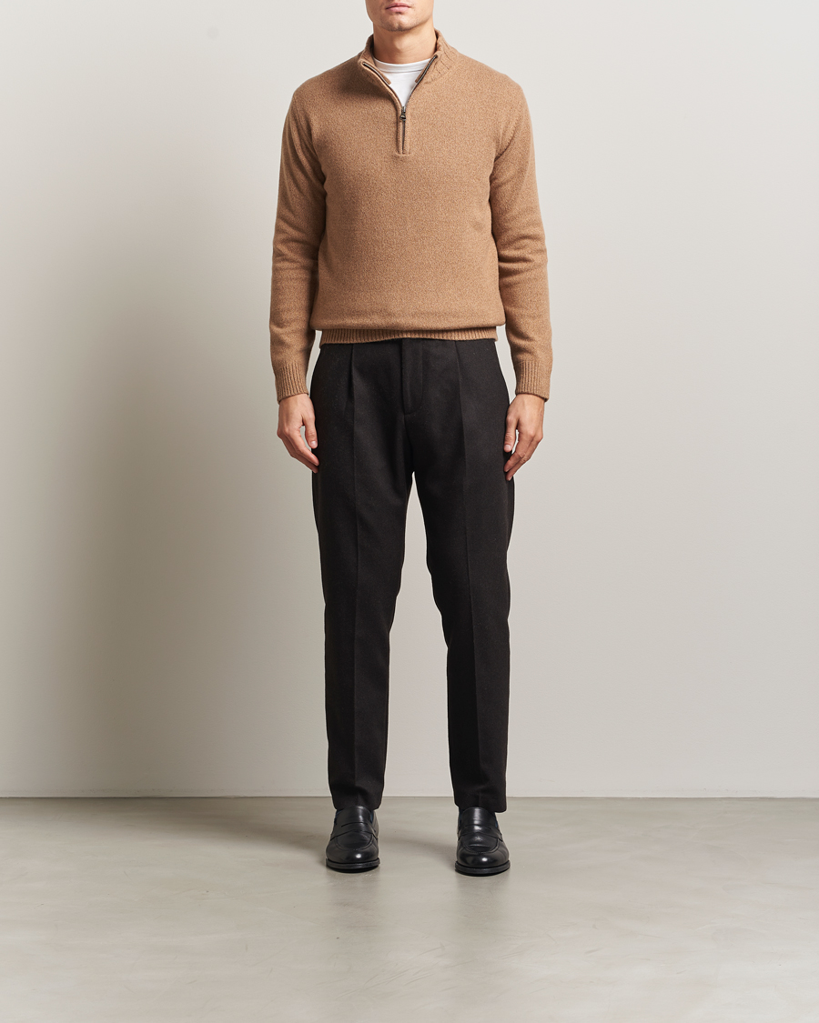 Herre | Trøjer | Oscar Jacobson | Paul Wool/Cashmere Half-Zip Beige