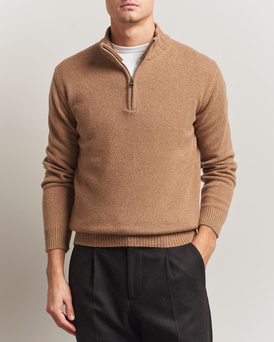Herre | Trøjer | Oscar Jacobson | Paul Wool/Cashmere Half-Zip Beige